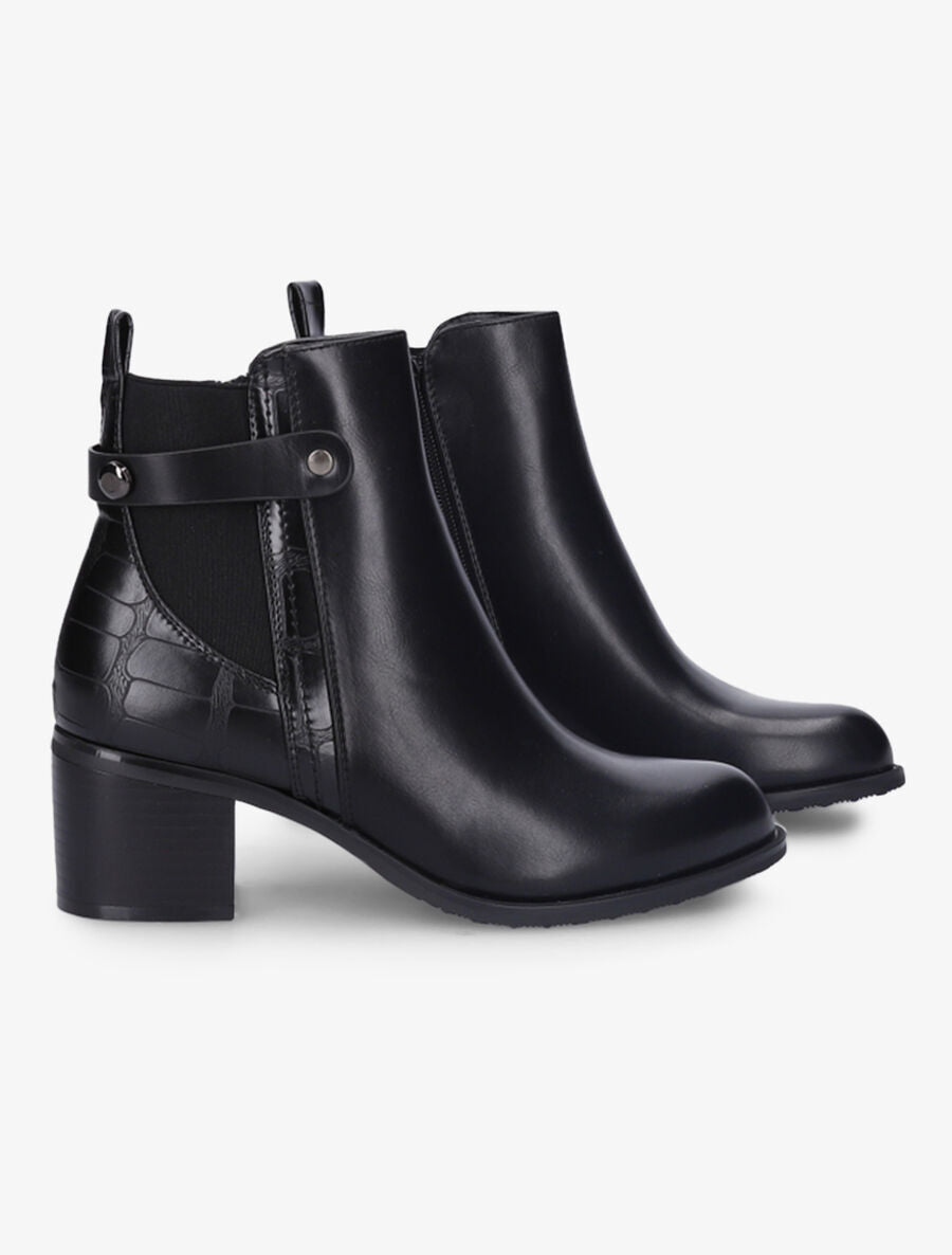 Bottines à talon et contrefort effet croco - Noir - 4