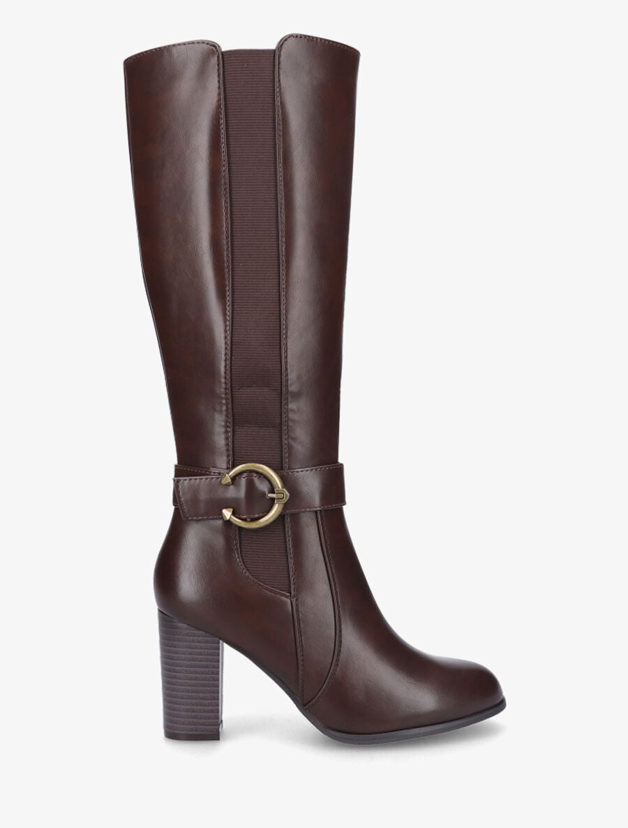 Bottes à talon et boucle stylisée - Marron - 1
