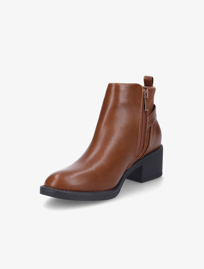Bottines bimatière à boucle - Camel - 3