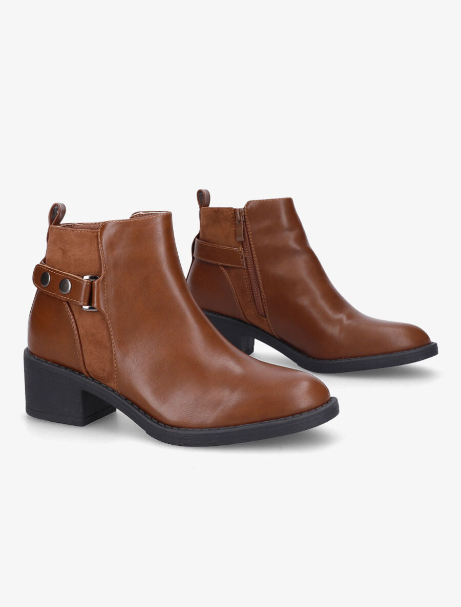 Bottines bimatière à boucle - Camel - 4
