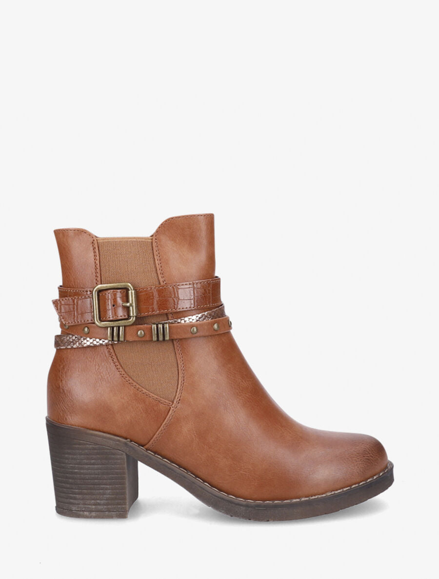Bottines élastiquée à boucles stylisées - Camel - 5