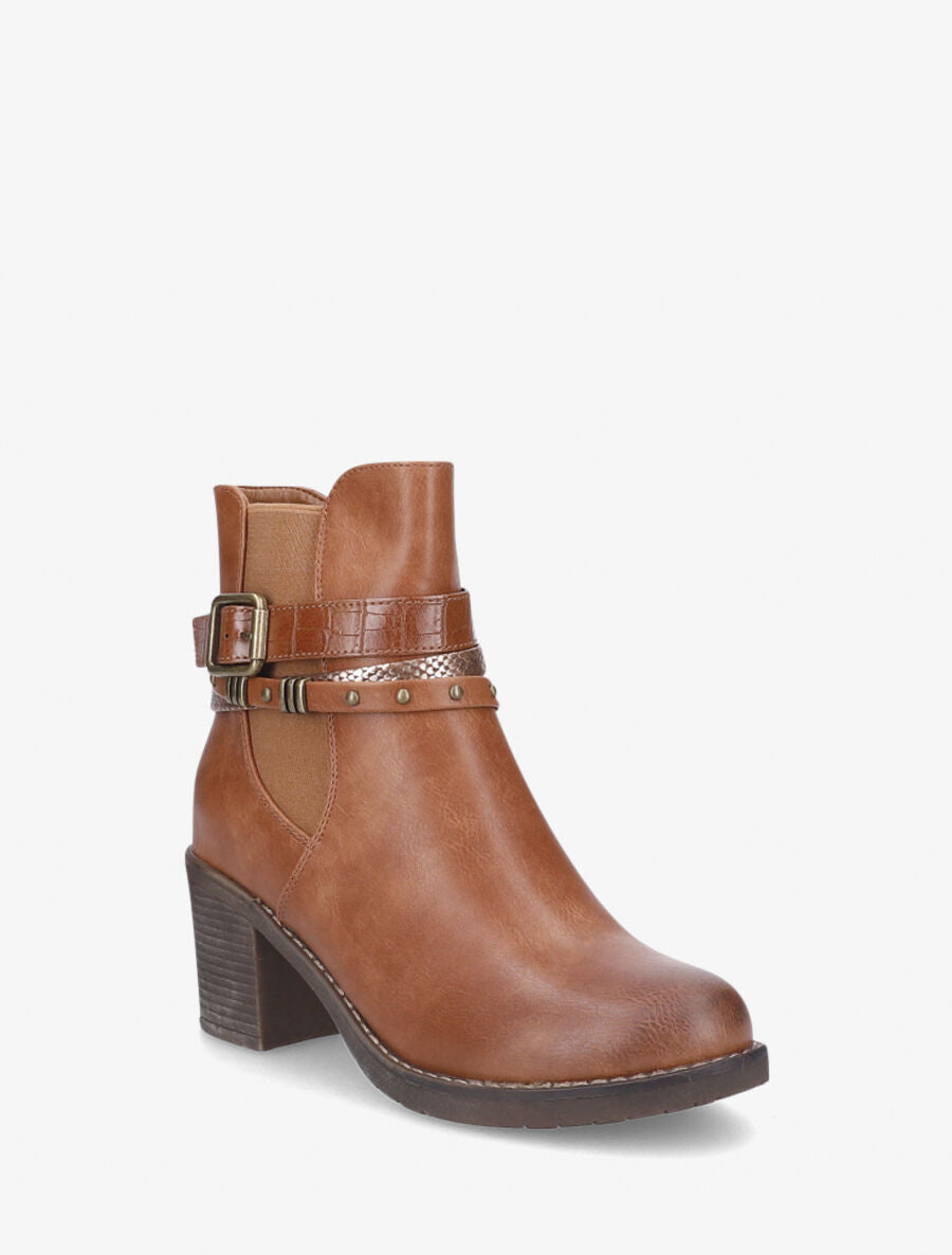Bottines élastiquée à boucles stylisées - Camel - 2