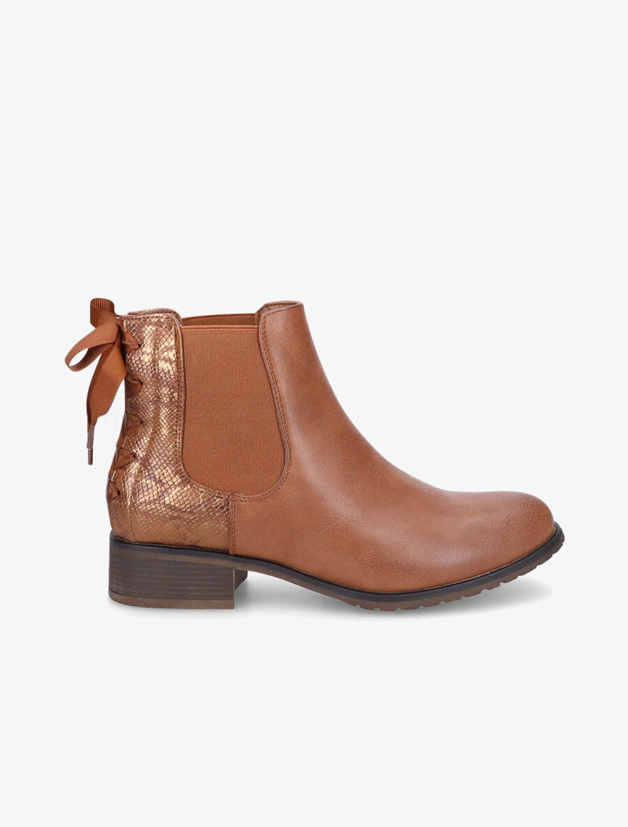 Bottines à contrefort python corseté - Camel - 1