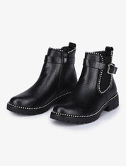 Bottines effet croco à clous argentés - Noir - 1