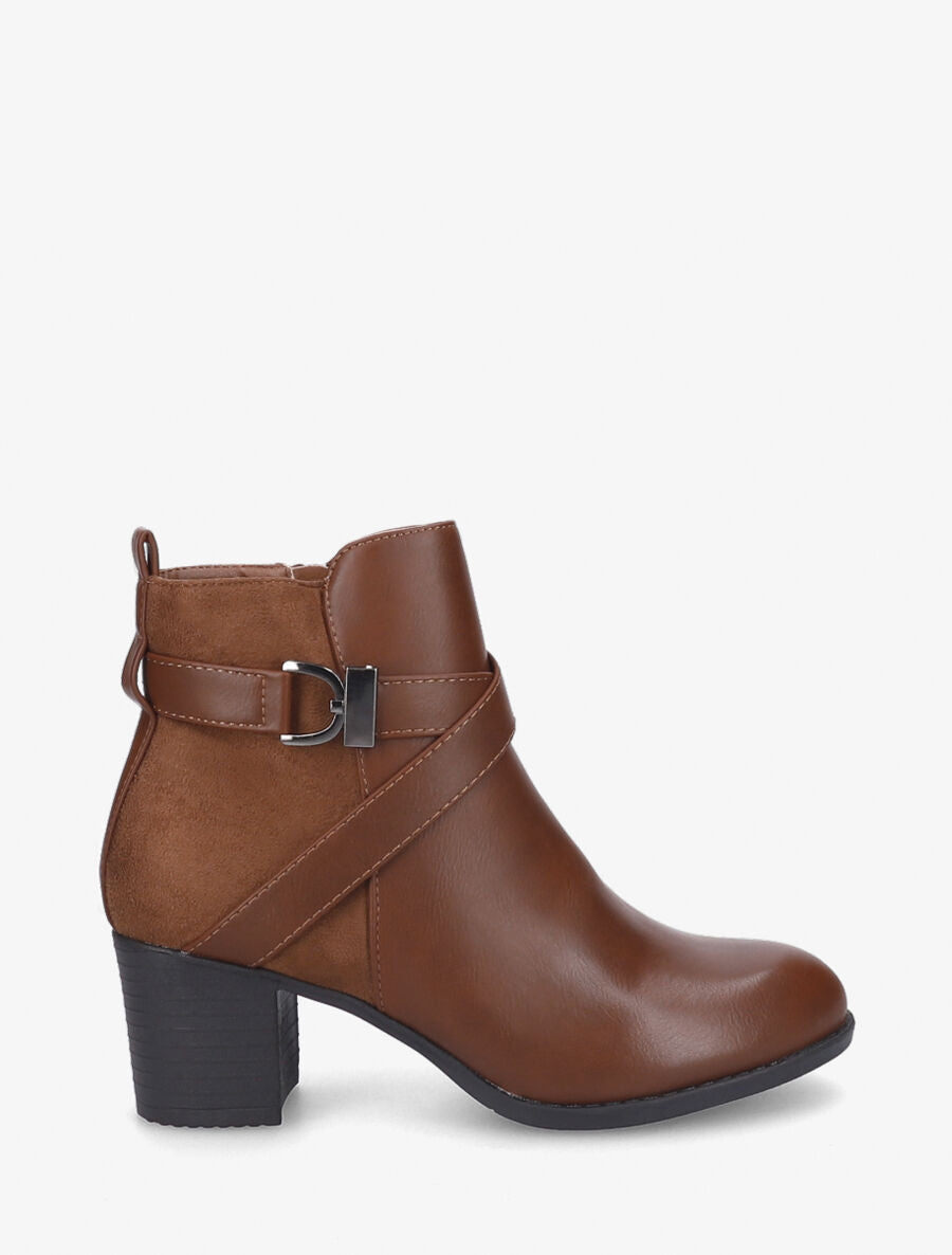 Bottines à talon et sangles croisées - Camel - 1