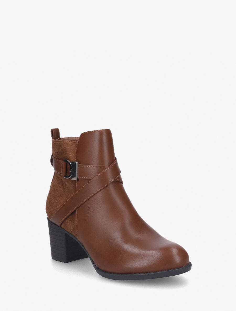 Bottines à talon et sangles croisées - Camel - 2