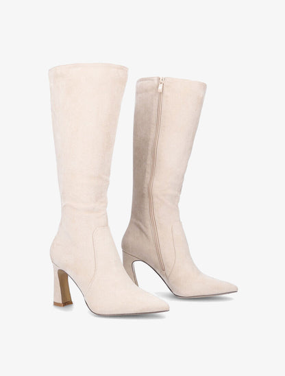 Bottes en suédine et talon haut - Beige - 4