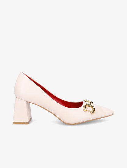 Escarpins à empiècement doré - Beige - 5