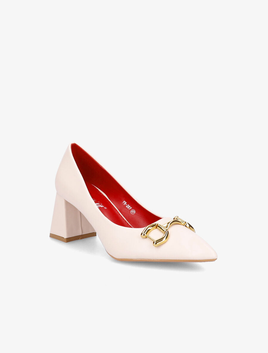 Escarpins à empiècement doré - Beige - 2