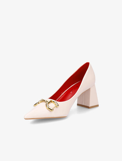 Escarpins à empiècement doré - Beige - 3