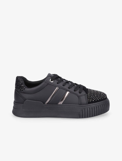Sneakers en simili à strass et paillettes - Noir - 1
