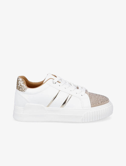 Sneakers en simili à strass et paillettes - Blanc/or - 1