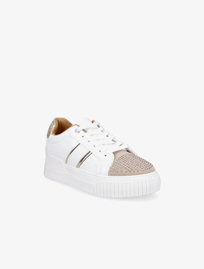 Sneakers en simili à strass et paillettes - Blanc/or - 2