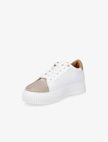 Sneakers en simili à strass et paillettes - Blanc/or - 3
