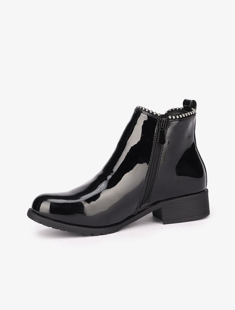 Bottines vernies à clous - Noir - 3