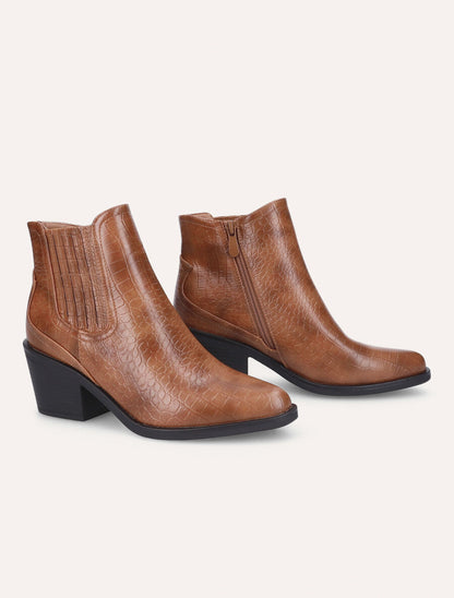 Bottines style santiag effet croco - Camel - 4