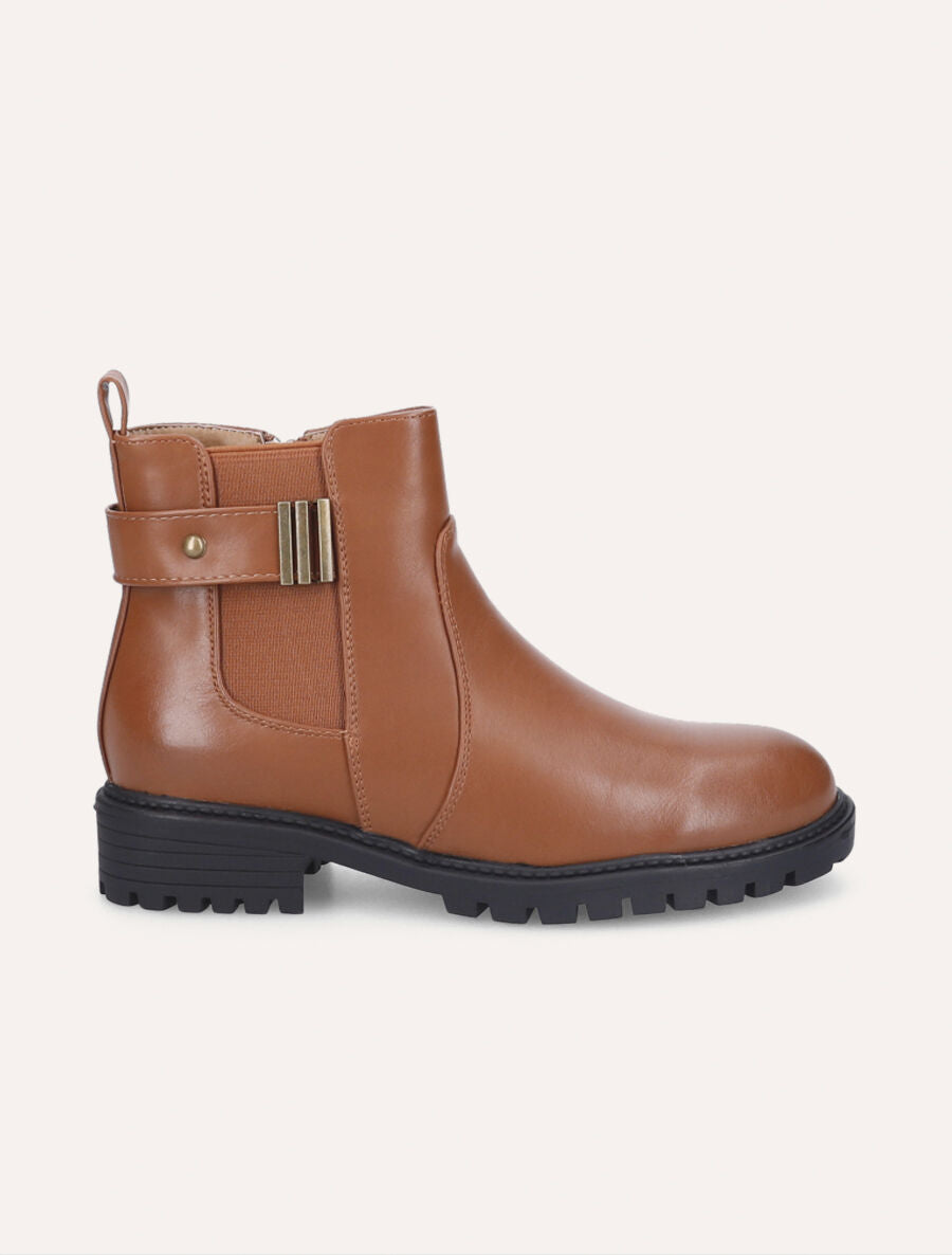 Bottines élastiquées à sangle et semelle crantée - Camel - 1