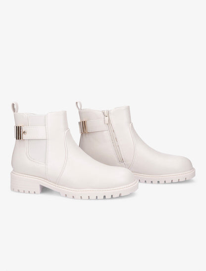 Bottines élastiquées à sangle et semelle crantée - Blanc - 4