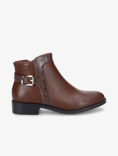 Bottines à boucle et empiècement croco - Marron - 1