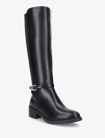 Bottes élastiquées en simili et sangles - Noir - 2