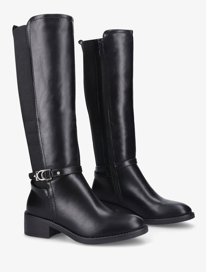 Bottes élastiquées en simili et sangles - Noir - 4