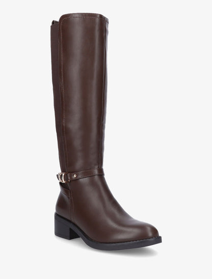 Bottes élastiquées en simili et sangles - Marron - 2
