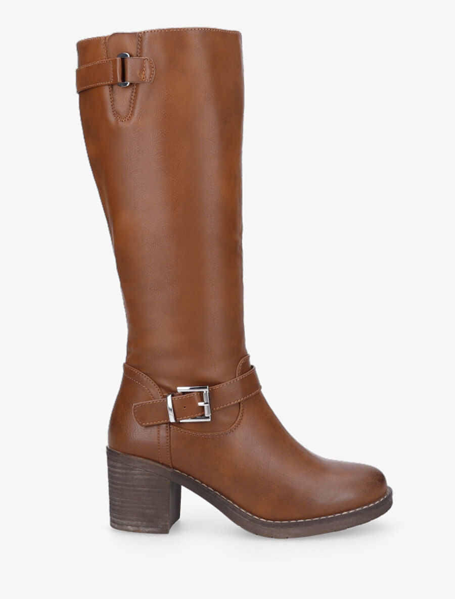 Bottes en simili à talon haut - Camel - 1