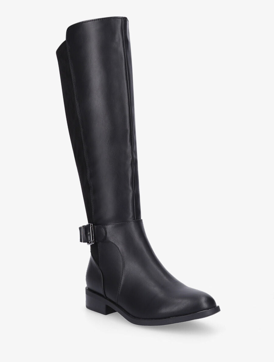 Bottes plates en simili et suédine - Noir - 2