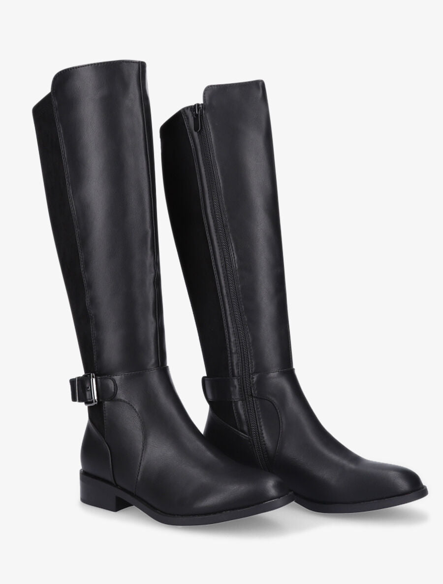 Bottes plates en simili et suédine - Noir - 4