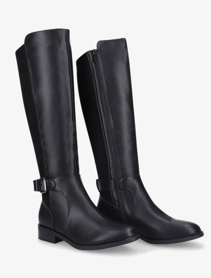 Bottes plates en simili et suédine - Noir - 4