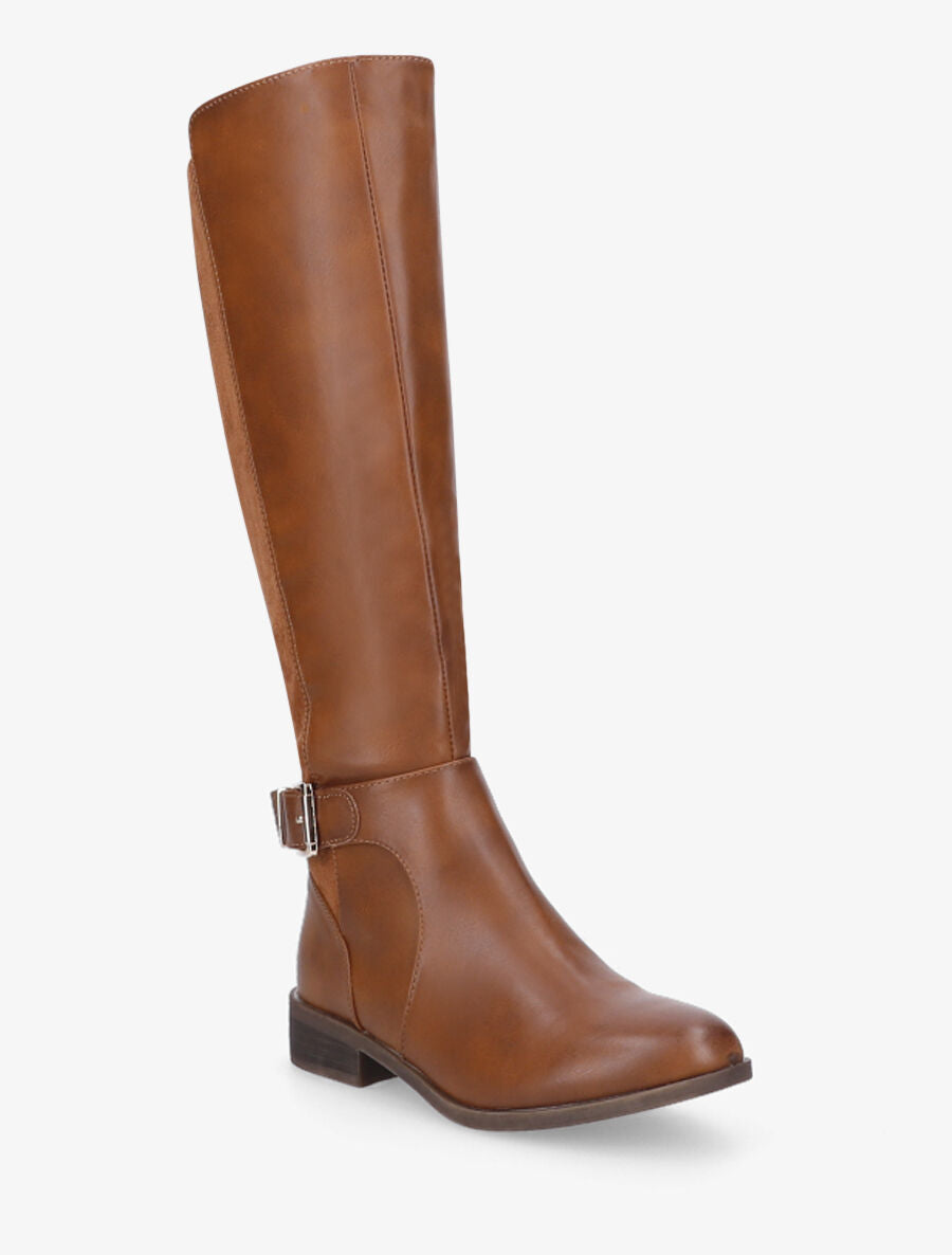 Bottes plates en simili et suédine - Camel - 2