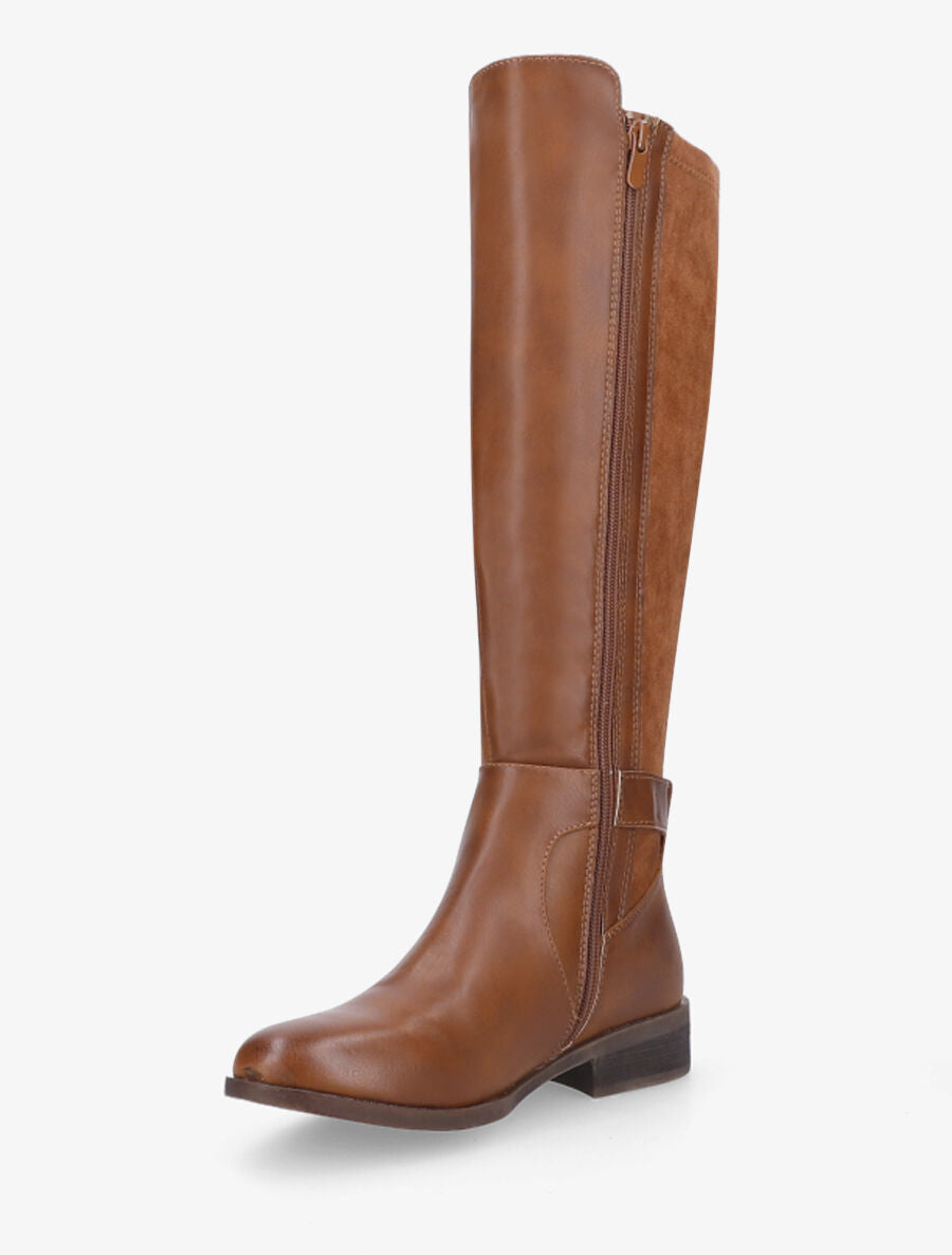Bottes plates en simili et suédine - Camel - 3