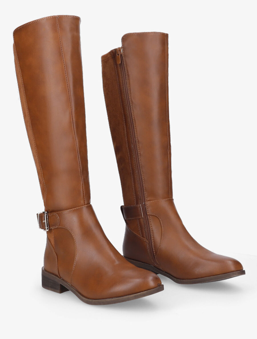 Bottes plates en simili et suédine - Camel - 4