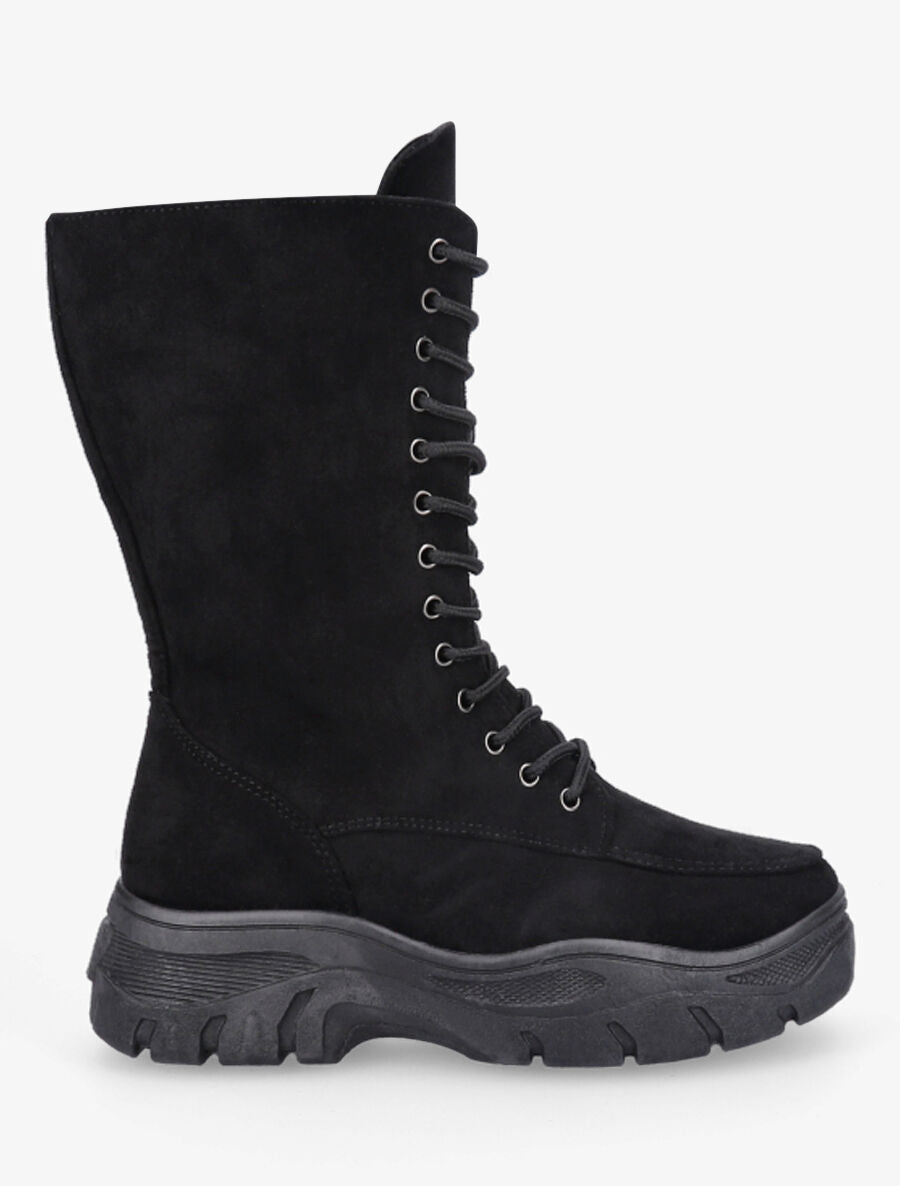 Boots montantes lacées en suédine - Noir - 5