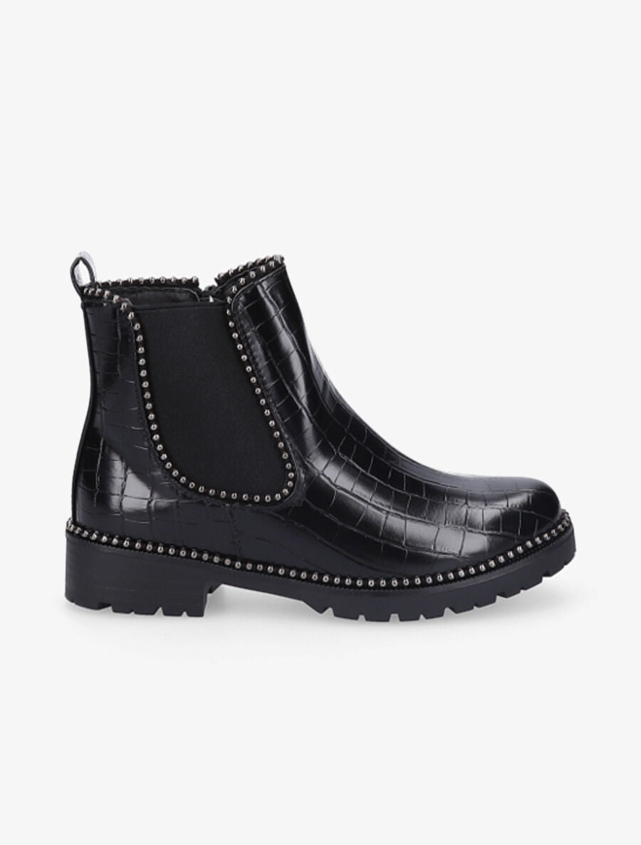 Bottines en simili effet croco et cloutées - Noir - 1