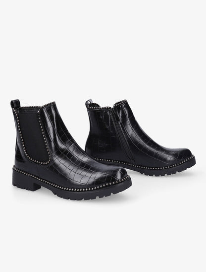 Bottines en simili effet croco et cloutées - Noir - 4