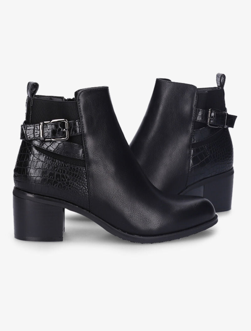 Bottines à contrefort python et élastiqué - Noir - 6