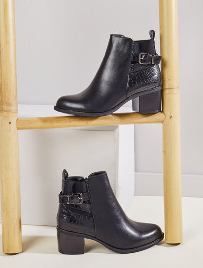 Bottines à contrefort python et élastiqué - Noir - 5