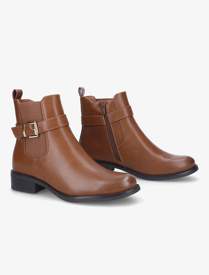 Bottines plates en simili - Camel - 4
