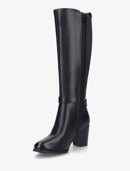 Bottes élastiquées à talon et boucle - Noir - 3