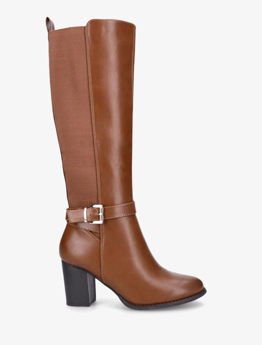 Bottes élastiquées à talon et boucle - Camel - 5