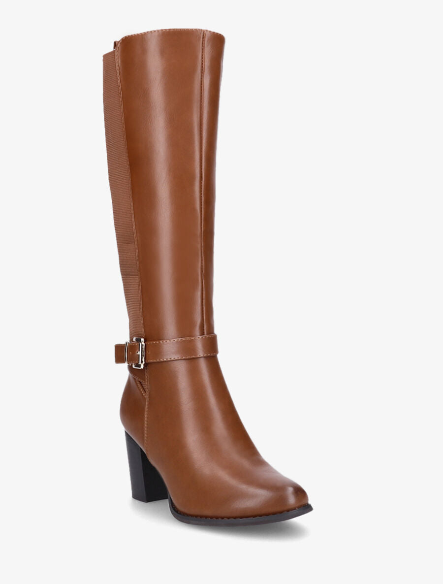 Bottes élastiquées à talon et boucle - Camel - 2