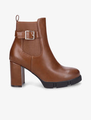 Bottines à talon et boucle en simili - Camel - 1