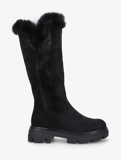 Bottes en suédine et fausse fourrure - Noir - 1