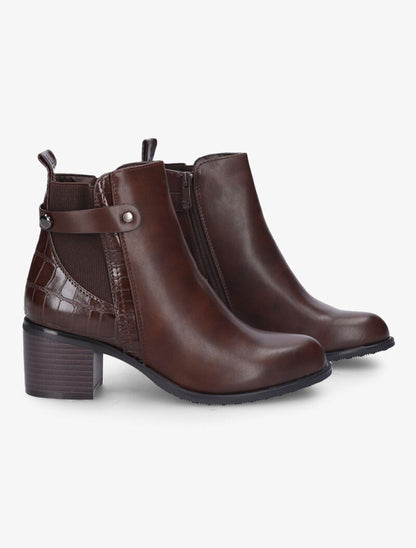 Bottines à contrefort croco et élastiqué - Marron - 4