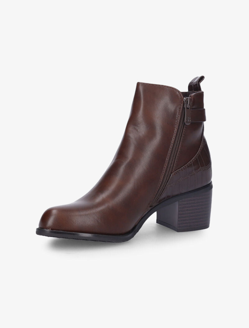 Bottines à contrefort croco et élastiqué - Marron - 3