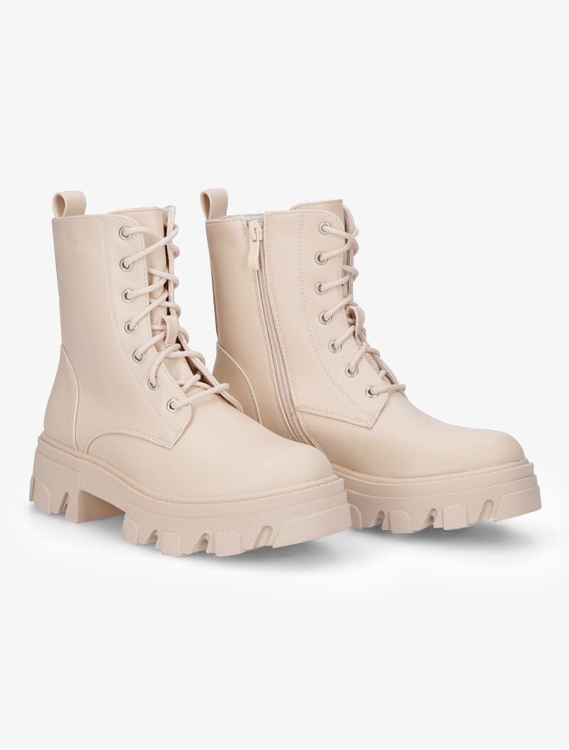 Bottines montantes à gros crans stylisés - Beige - 5