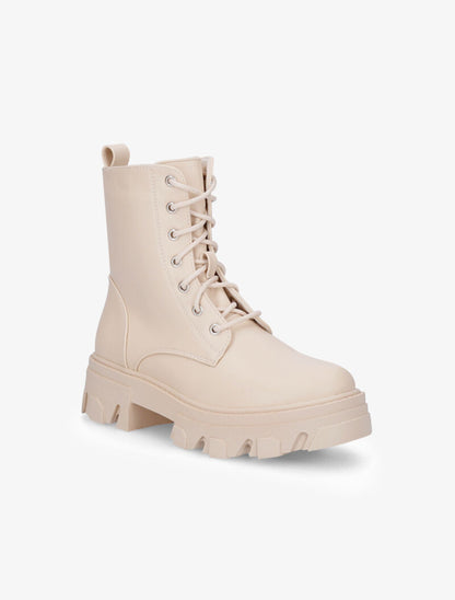 Bottines montantes à gros crans stylisés - Beige - 3