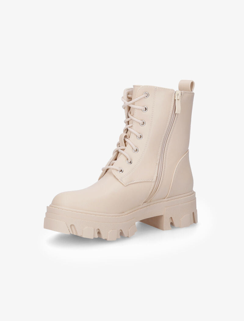 Bottines montantes à gros crans stylisés - Beige - 4