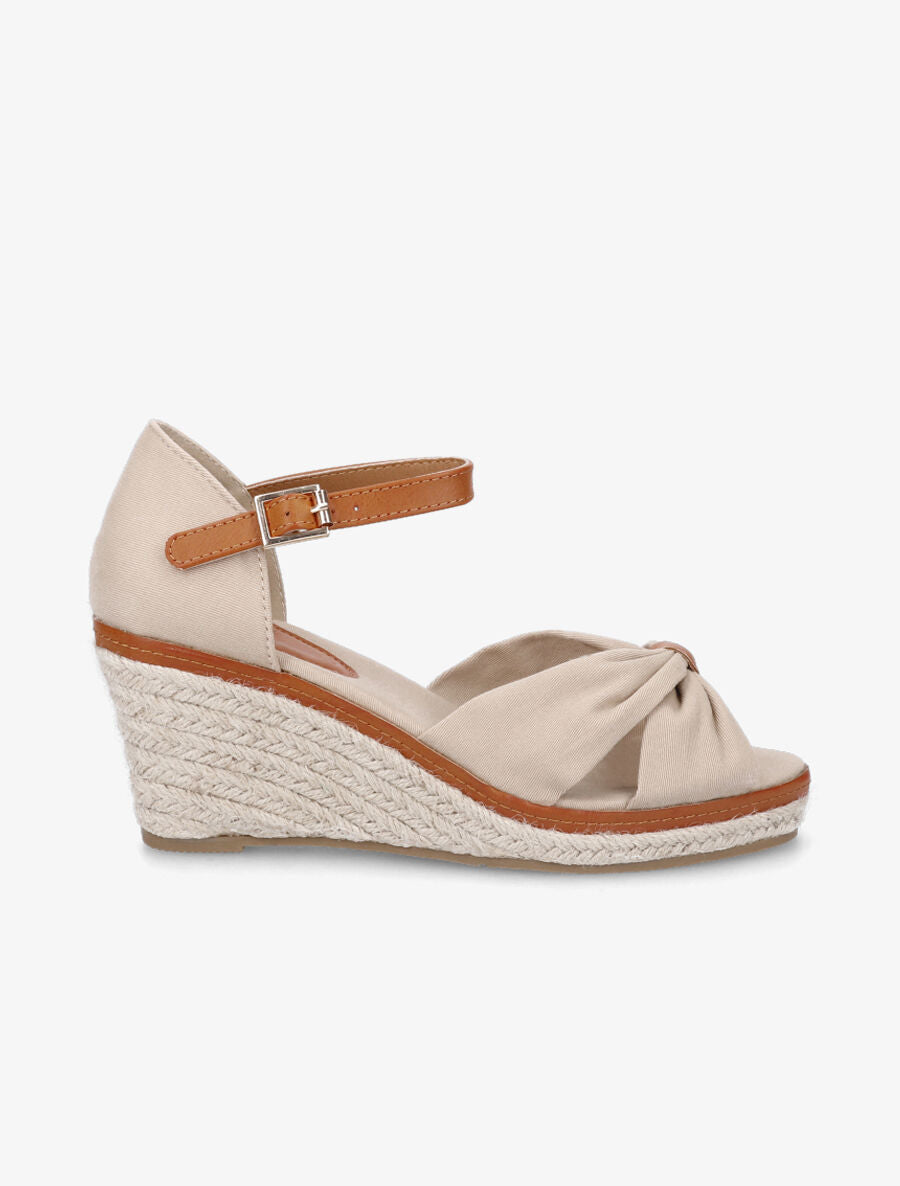 Compensées en tissu à semelle raphia - Beige - 1